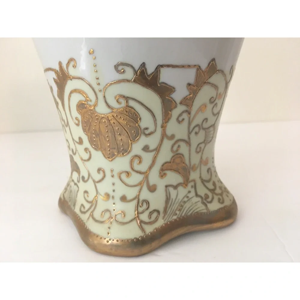 Antique Gilded Vase Urn Creamy White Gold Ornate Tall